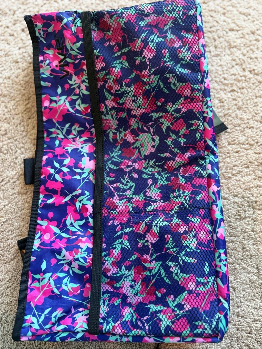 Floral Walker Accessory Organizer Bag in Navy Pink - Adjustable Pocket Pouch